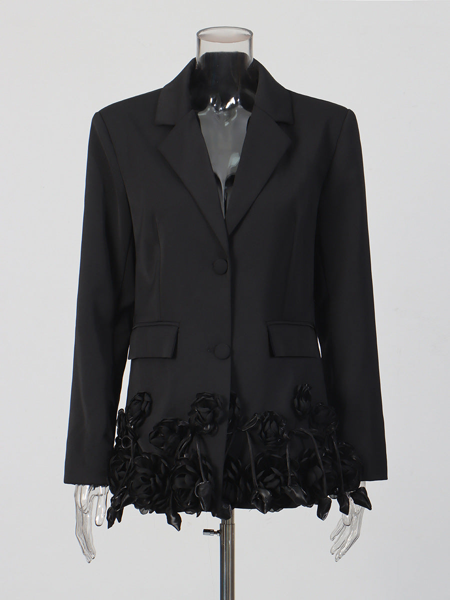 Elegant Three-dimensional Floral Loose-fitting Blazers
