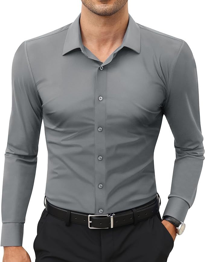 Full Elastic Force Shirt Men's Clothing Long Sleeve Shirt