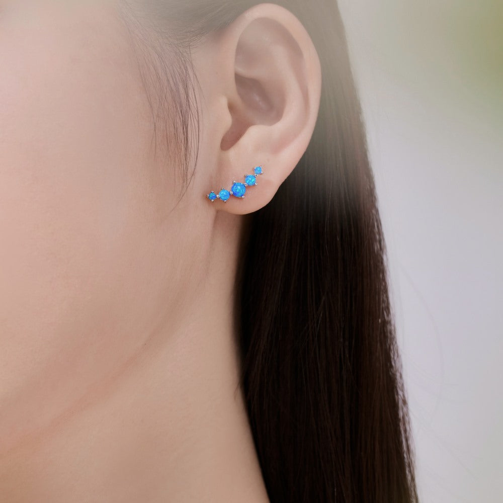 S925 Sterling Silver Stud Earrings Female Arc Opal Design Refined And Simple