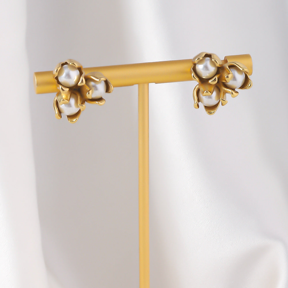 Stainless Steel Earrings Temperament Colorfast Plating 18K Dold Pearl