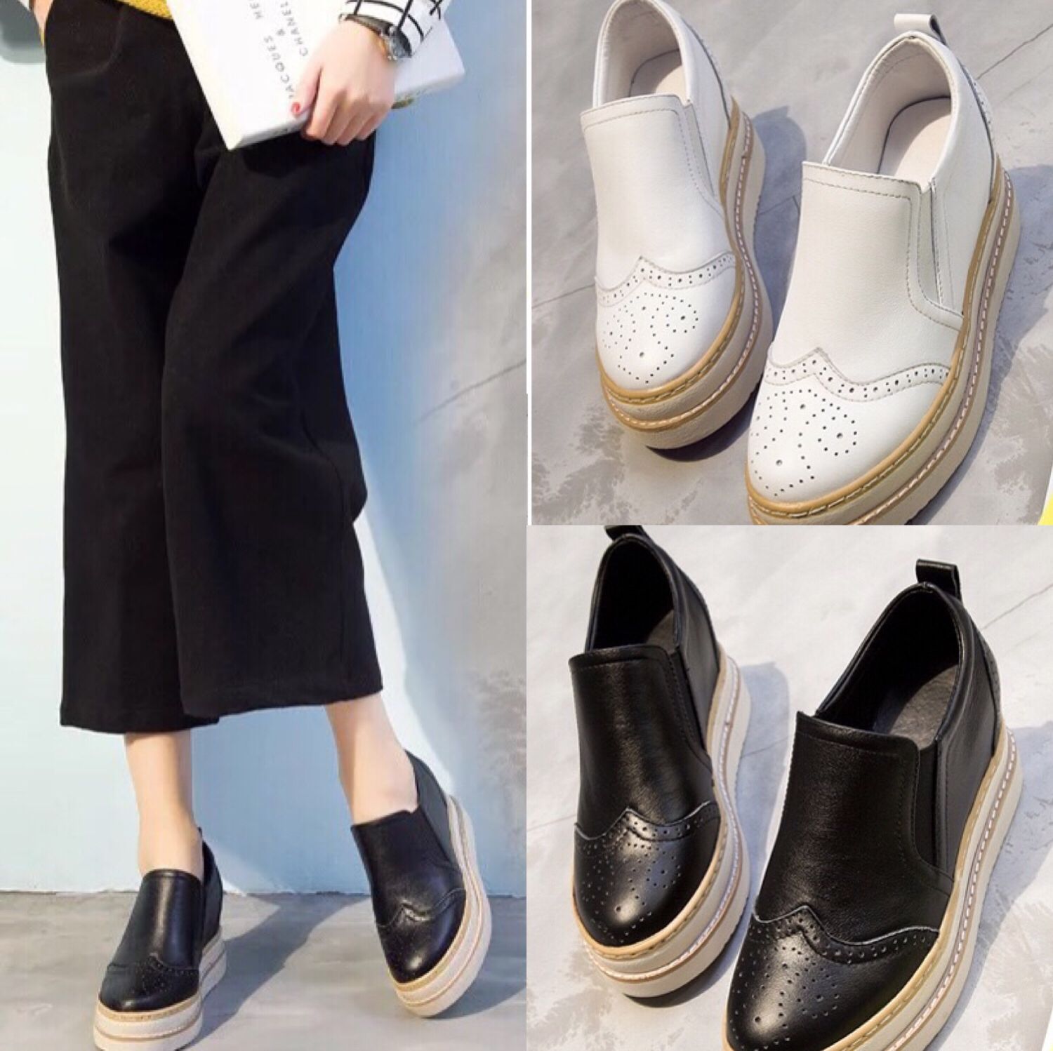Women's Height Increasing Insole Genuine Leather Women's Shoes Brogue Platform