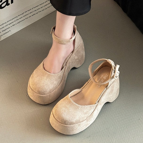 Retro Closed Toe All-match Buckle Women's Thick Heel Shoes Fashion