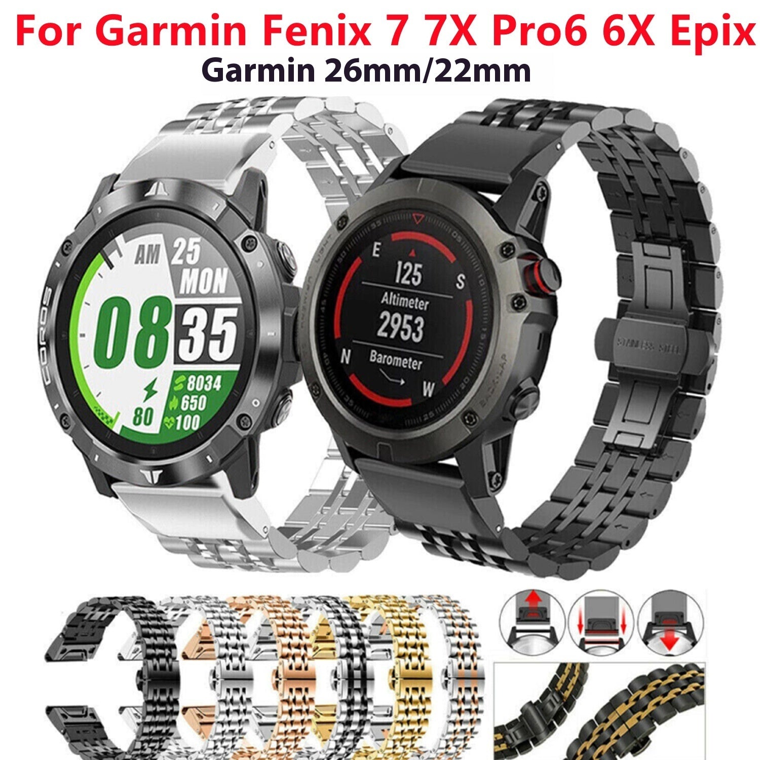 Metal Stainless Steel Strap Smart Watch