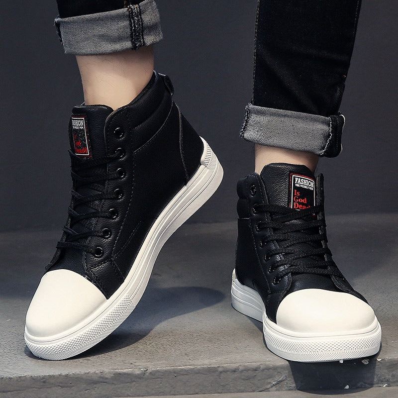 White Men Casual  Tennis Comfortable Lace-up Leather Casua Walking Shoes