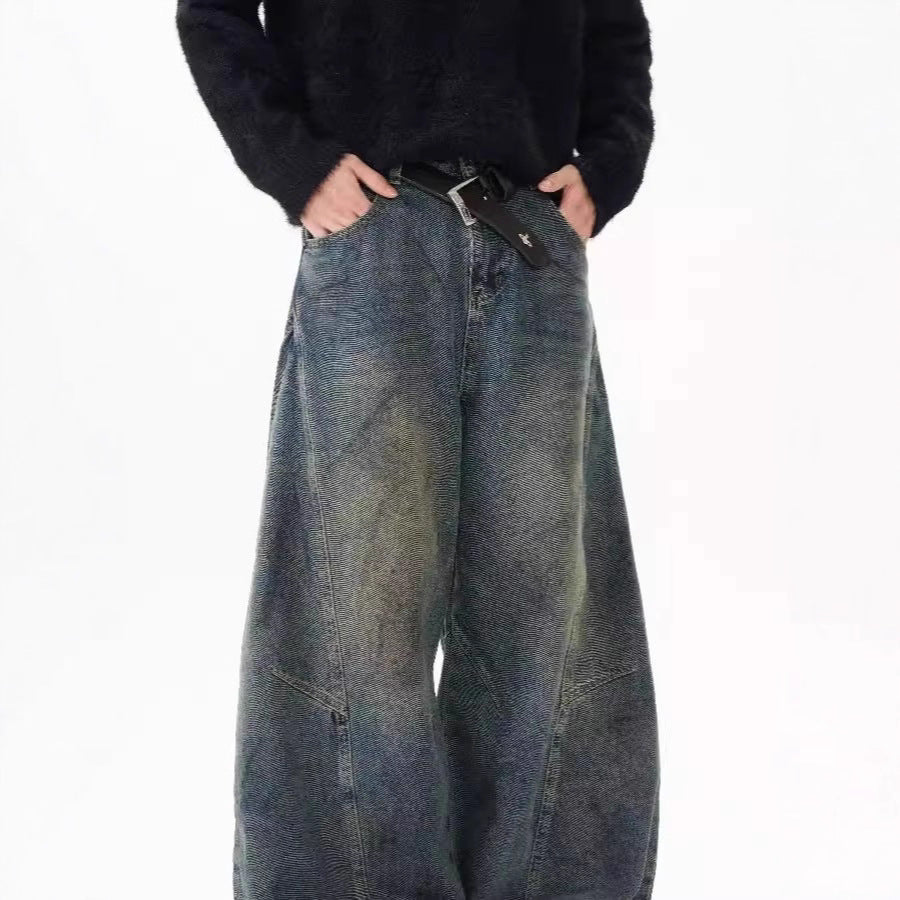 American Retro Distressed Deconstructed Washed Machete Jeans For Men And Women