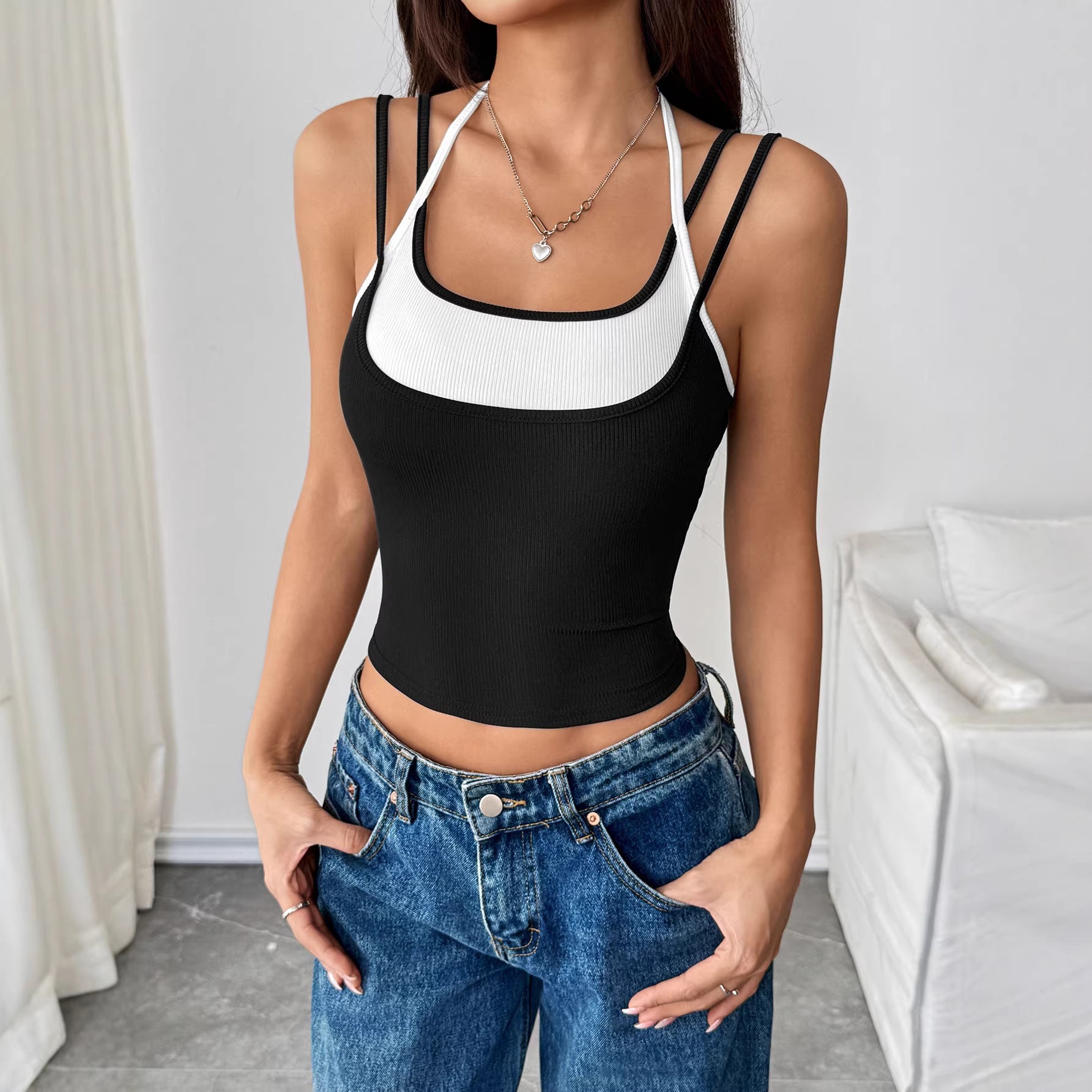 Two-tone Structured Casual Sports Camisole For Women