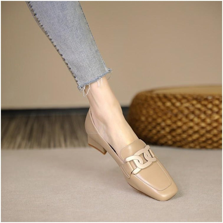 British Style Chunky Heel Pumps One Pedal Loafer Women's Mid Heel