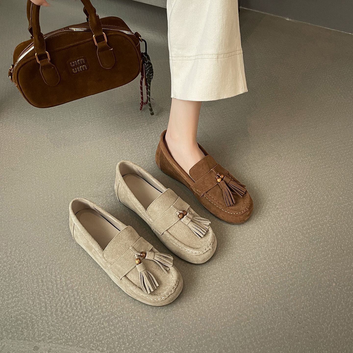 Women's Inner Height Increasing Slip-on Tassel Frosted Lefu Flat Shoes