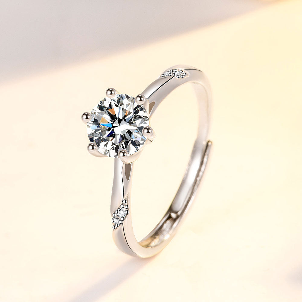 S925 Sterling Silver Diamond-studded Ring 1 Karat Women's Simple