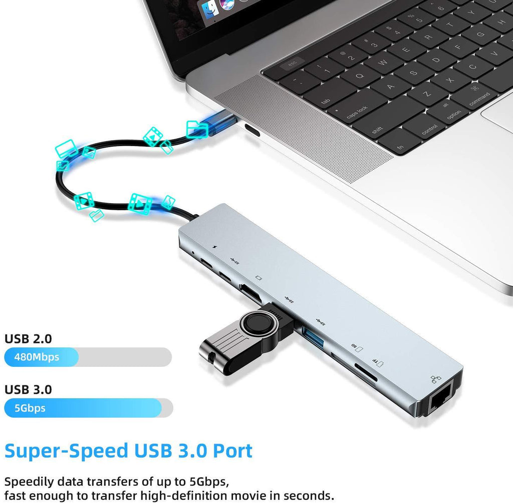 8-in-1Type-C to HDMI network card HD multi-function hub