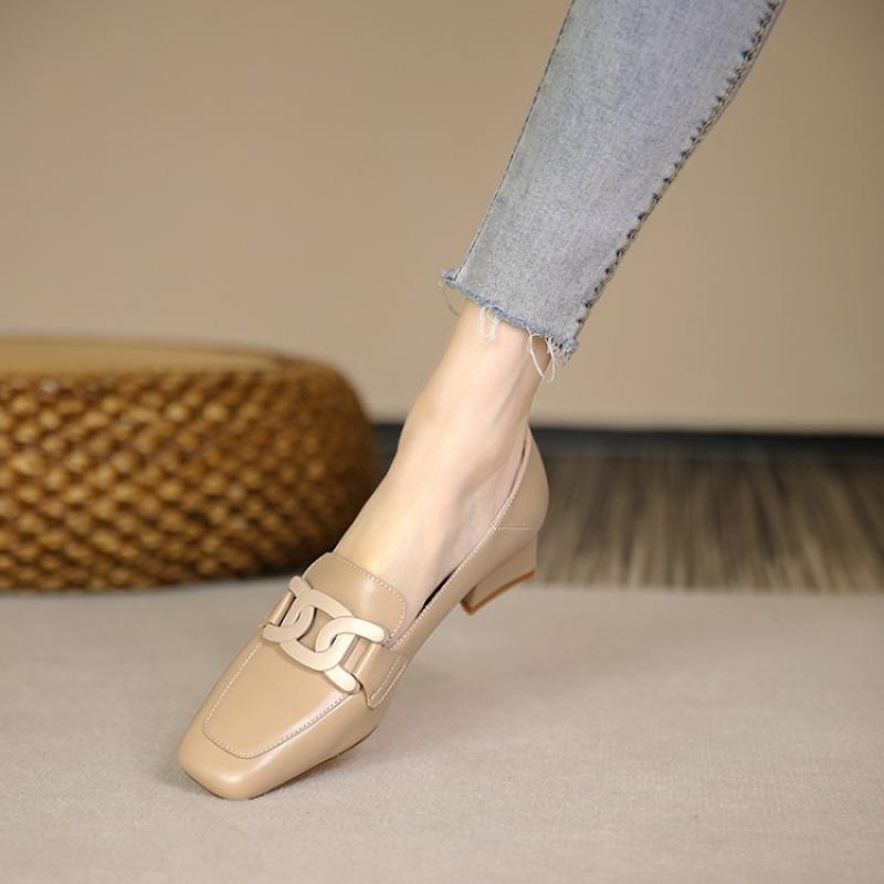 British Style Chunky Heel Pumps One Pedal Loafer Women's Mid Heel