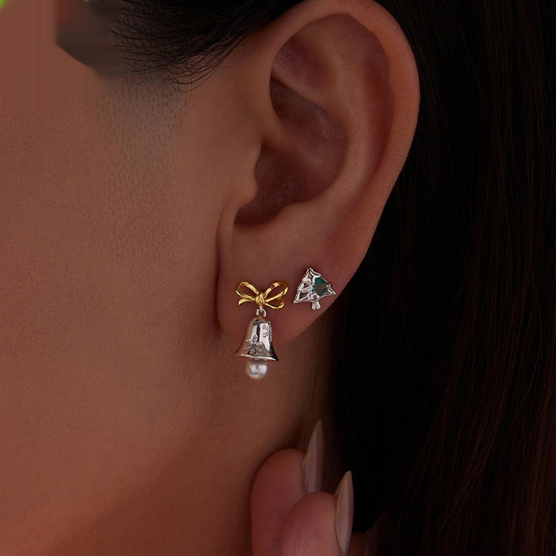 Christmas Snowflake Bow Bell Earrings