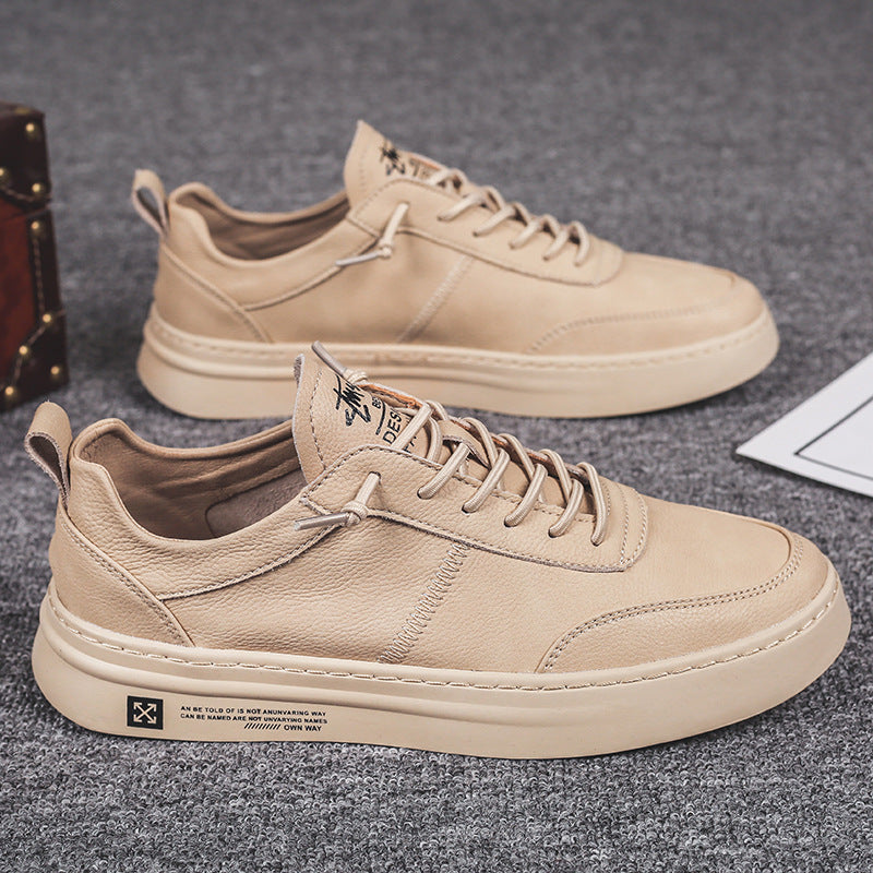 Soft Leather White Shoes Men's Casual Korean Style