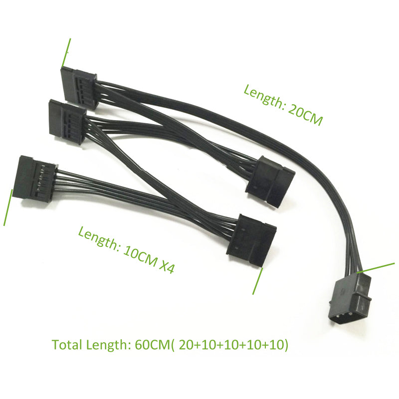 Molex 4pin IDE 1 to 5 SATA 15Pin Hard Drive Power Supply Spl