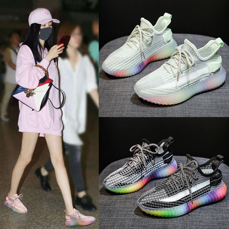 Breathable Rainbow Student Flying Knit Sneakers Shoes