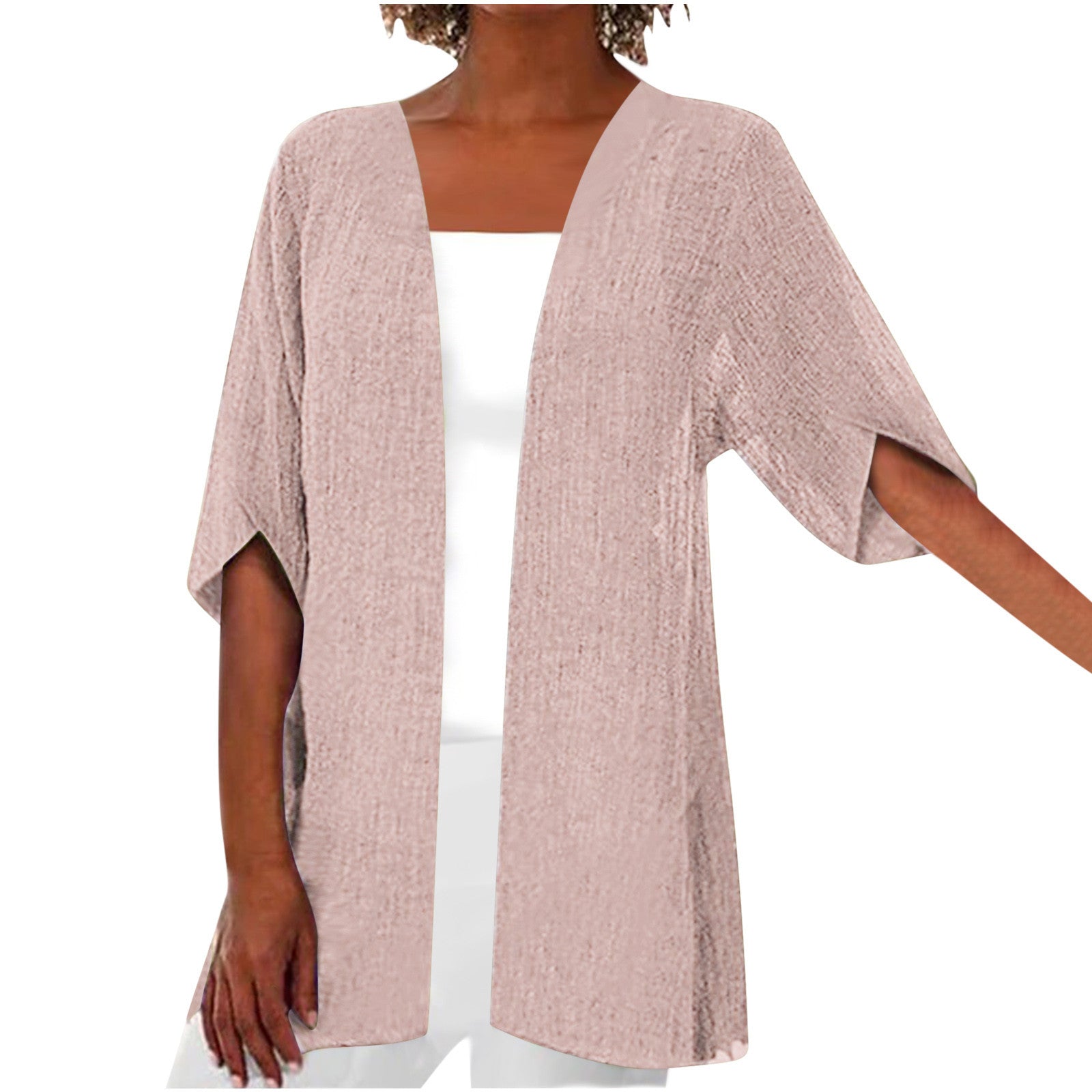SpringSummer Casual Mid-Sleeve Solid-Color Thin Outerwear Coat