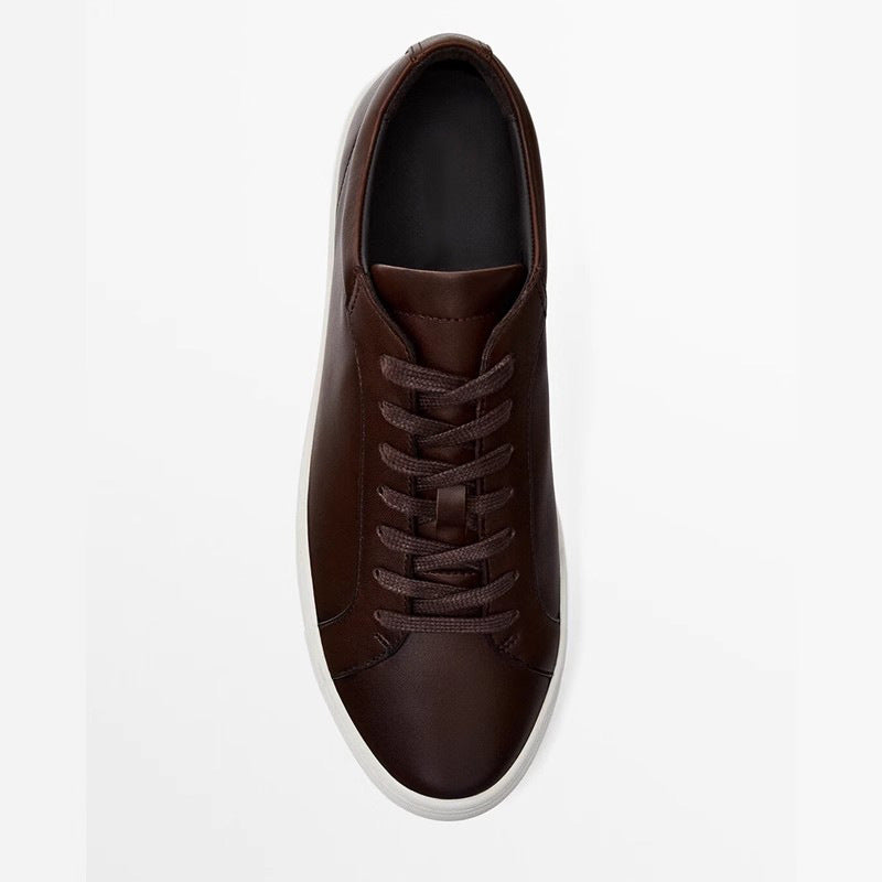 Simple Lace Sports Leather Lace-up Flat Bottom Casual Sneakers