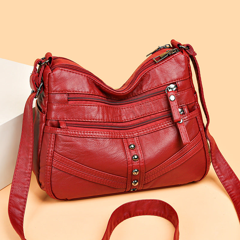 Ladies New High-grade Soft Leather Messenger Bag Vintage Leather