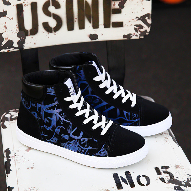 Men's high-top casual lace-up canvas shoes