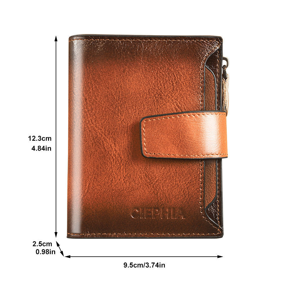 Men's Leather Wallet Multi-function Anti-theft Zipper Coin Purse