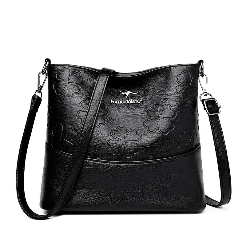 Soft Leather Bucket Bag Women's New Fashion Leather Embossed Large Capacity