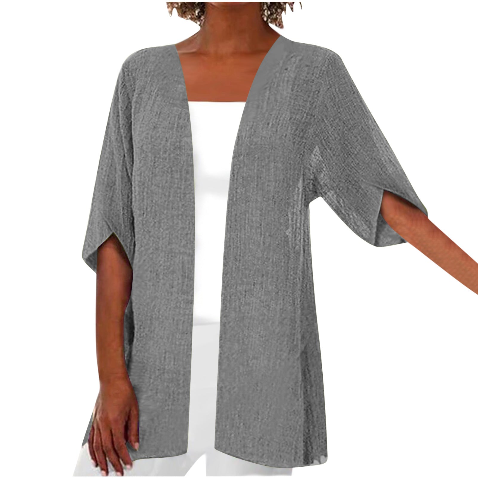 SpringSummer Casual Mid-Sleeve Solid-Color Thin Outerwear Coat