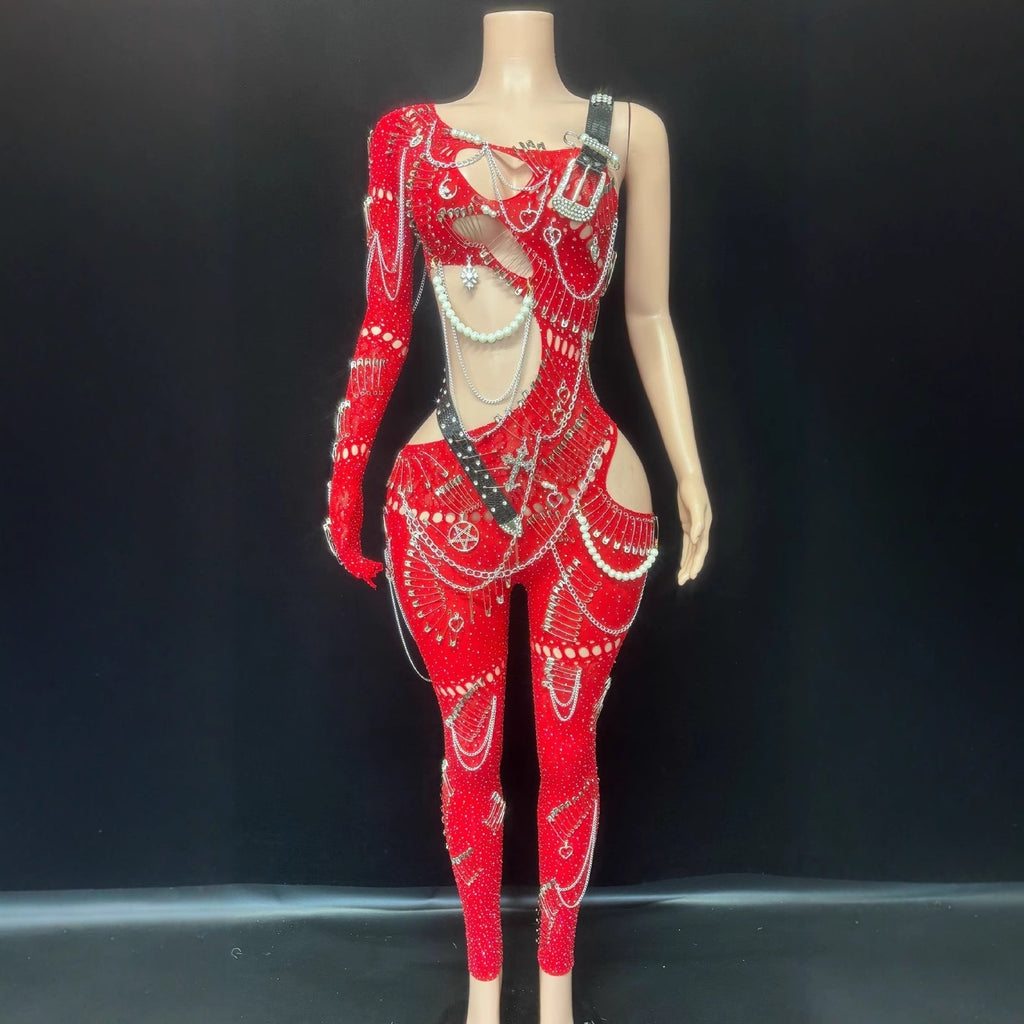 Women's Simple Sexy Cutout Pearl Chain Jumpsuit