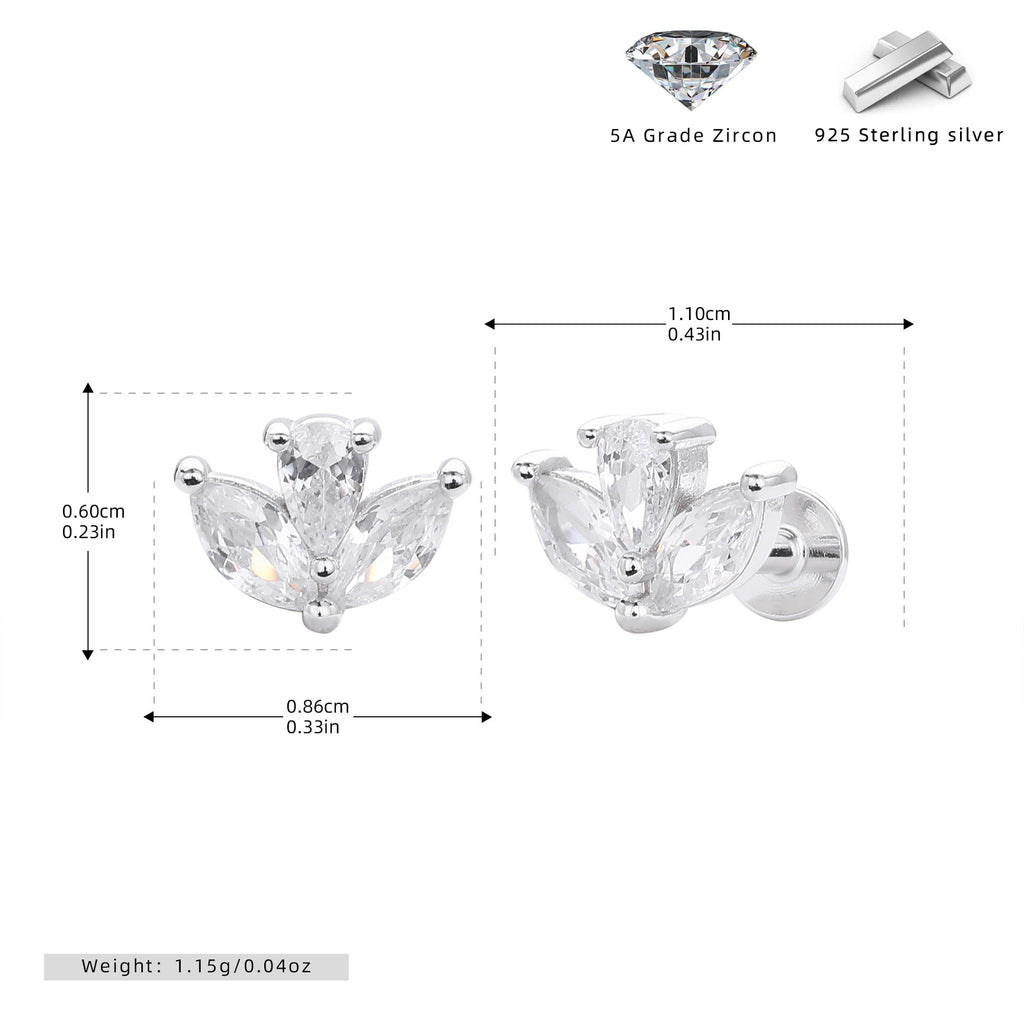 S925 Sterling Silver Inlaid Zirconium Piercing Ear Stud Nose Stud