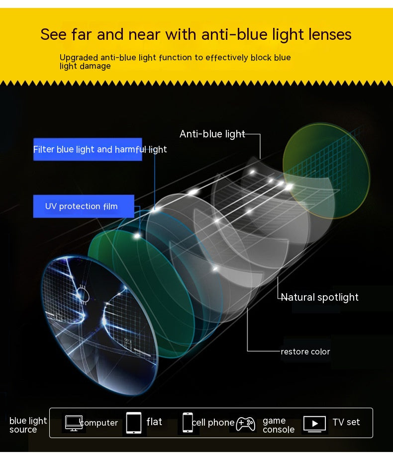 Remote And Near Dual-purpose Reading Glasses Smart Zoom Anti-blue Light