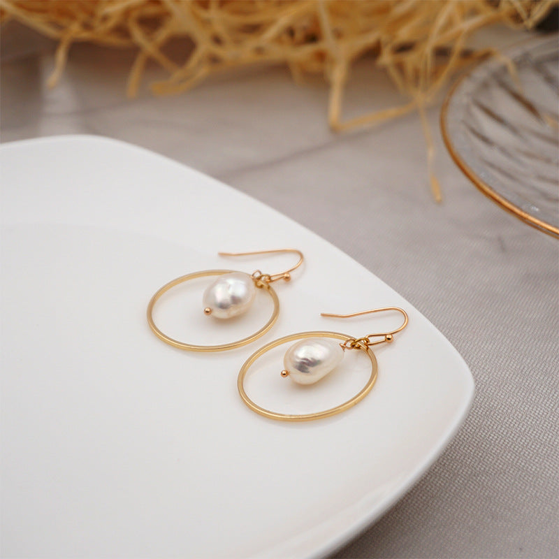 Baroque Large Circle Shaped Pearl Earrings