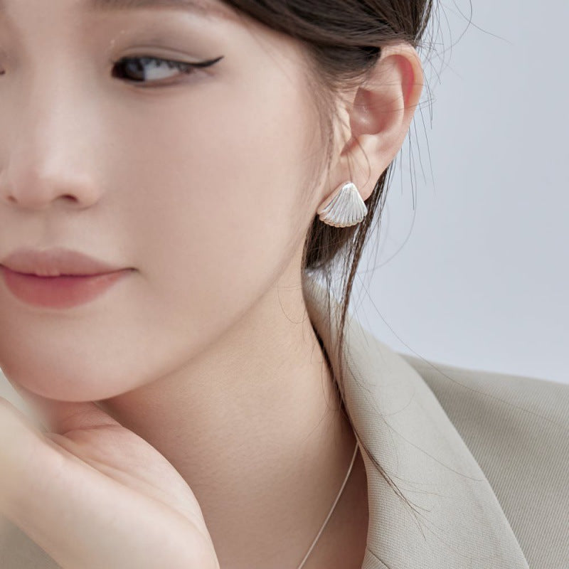 S925 Sterling Silver Stud Earrings For Women Niche Design Shell