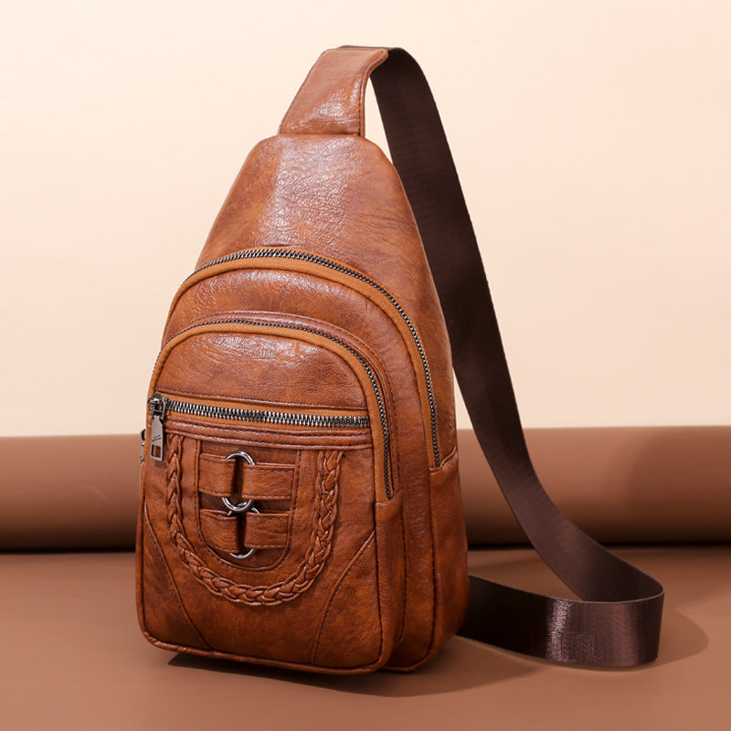 Simple Chest PU Soft Leather Textured Shoulder Bag