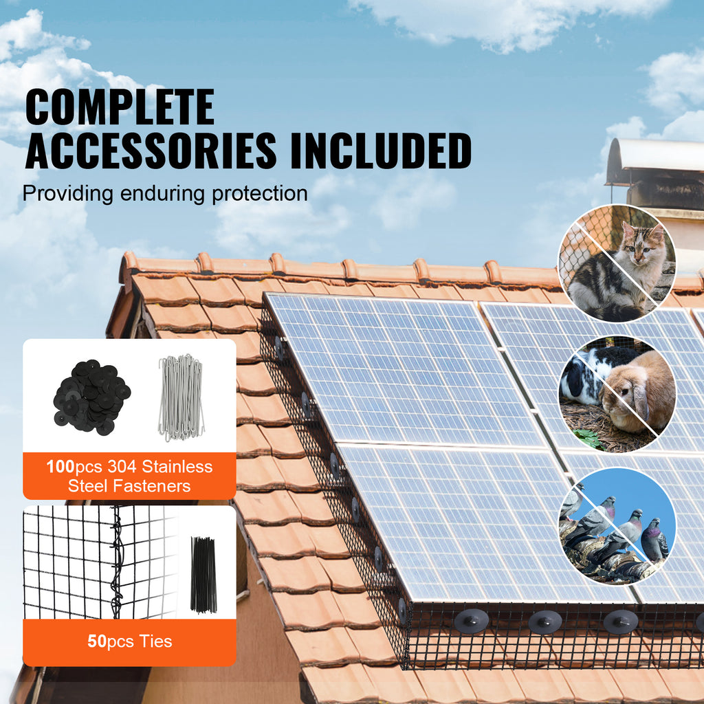 VEVORSolar Panel Bird Guard, Critter Guard Roll Kit With Stainless Steel Fasteners, Solar Panel Guard With Rust-proof PVC Coating,