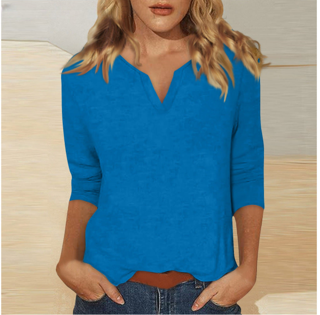 Three-quarter-sleeve Solid-color T-shirt Top