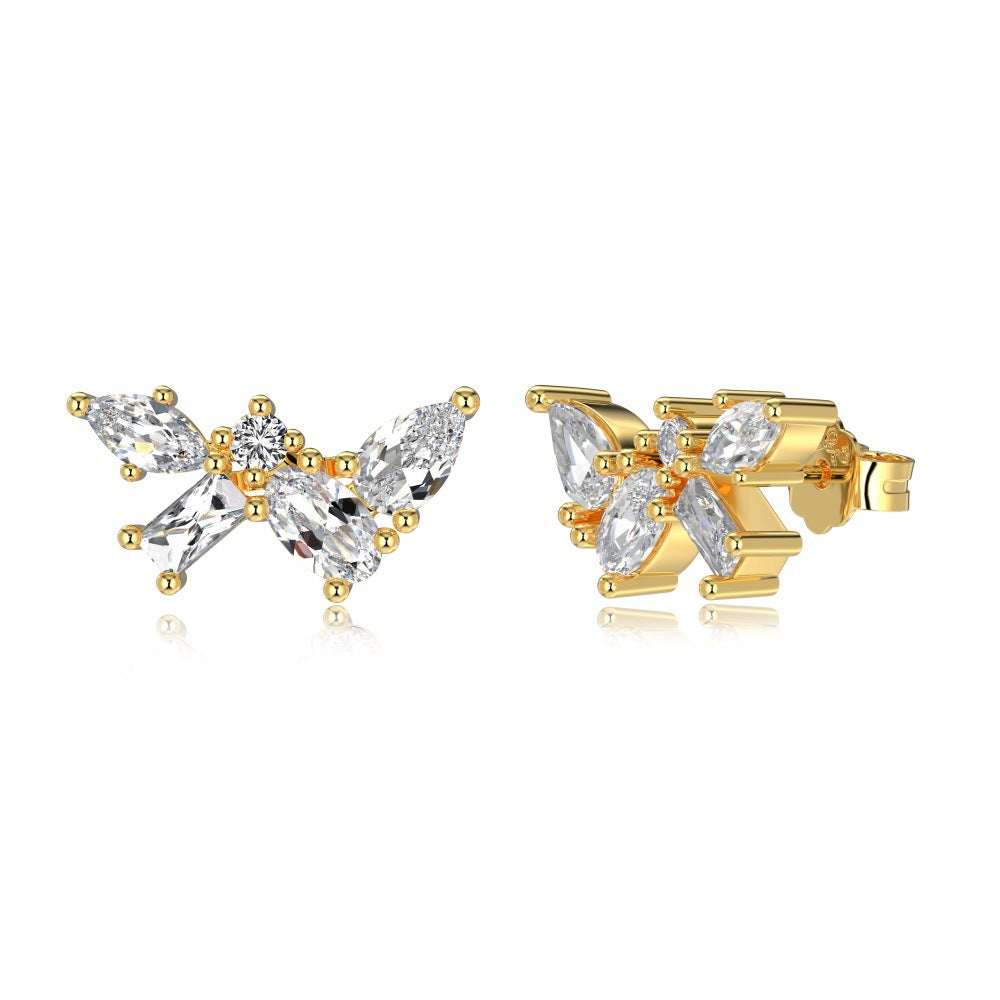 S925 Sterling Silver Stud Earrings Geometric Irregular Design Butterfly Shape