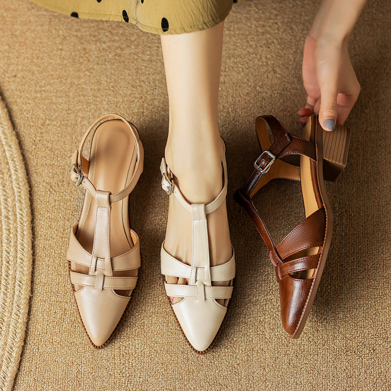 French Retro Roman Closed Toe Sandals For Women
