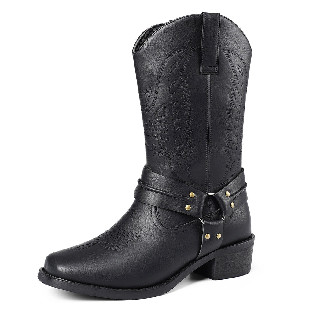 Men's Casual High Heel Leather Boots Large Size Simple Retro