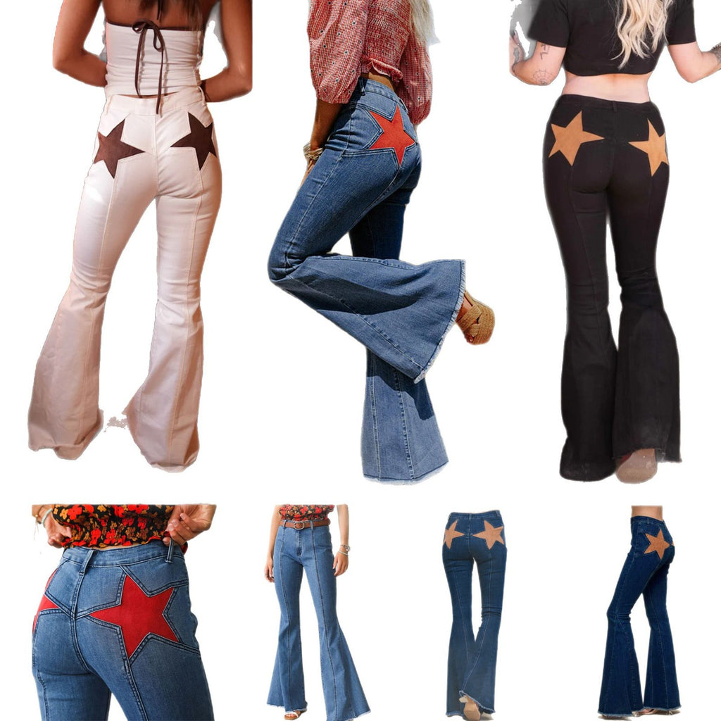 High Quality Sexy Women's Stitching Five-pointed Star Stretch Jeans