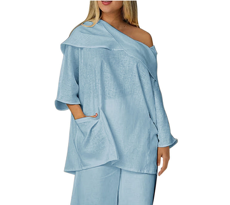 Womens Top With Large Pockets And Asymmetrical Neckline