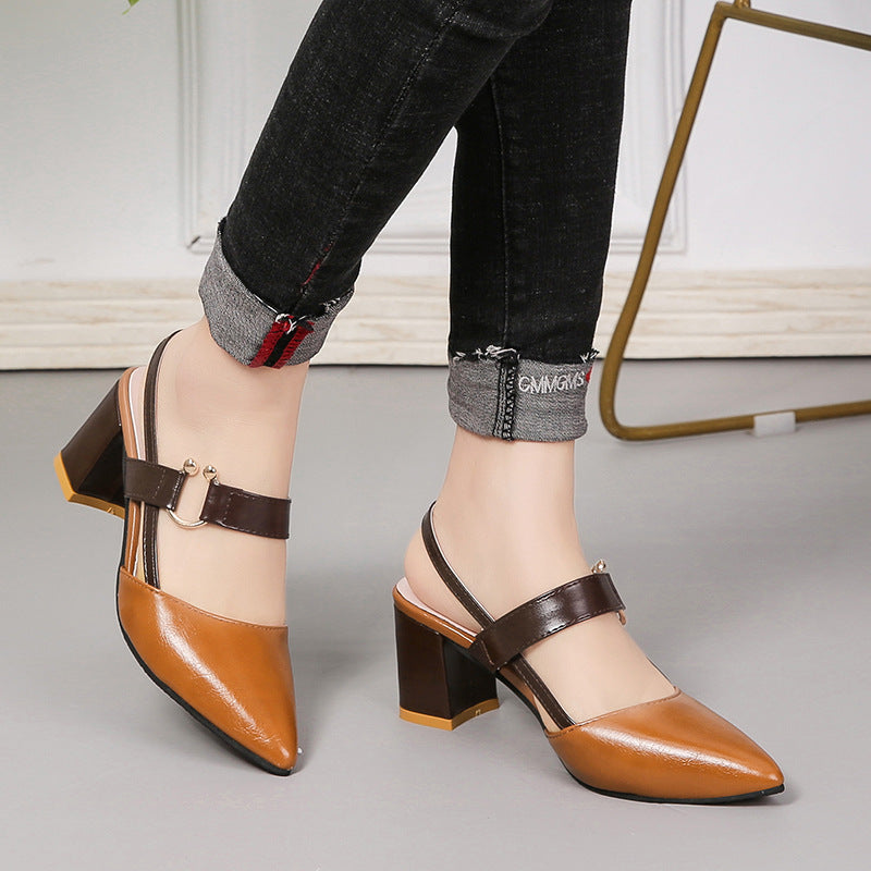 Spring And Summer Pointed Toe Thick Heel Toe Box Women's Sandals