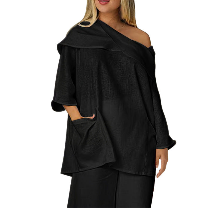 Womens Top With Large Pockets And Asymmetrical Neckline