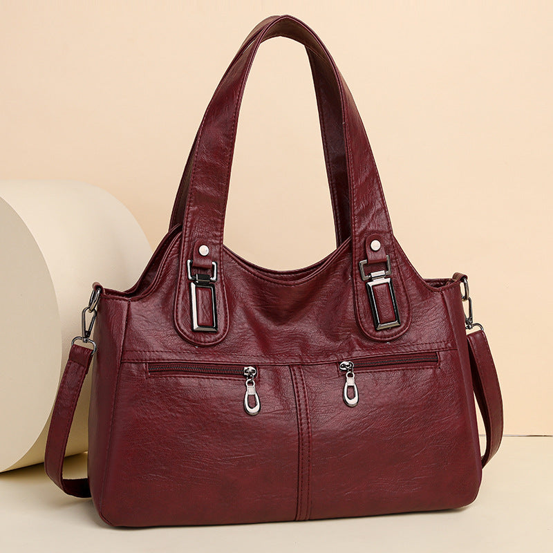 Soft Leather Large Capacity Handbag Fashion Retro Shoulder