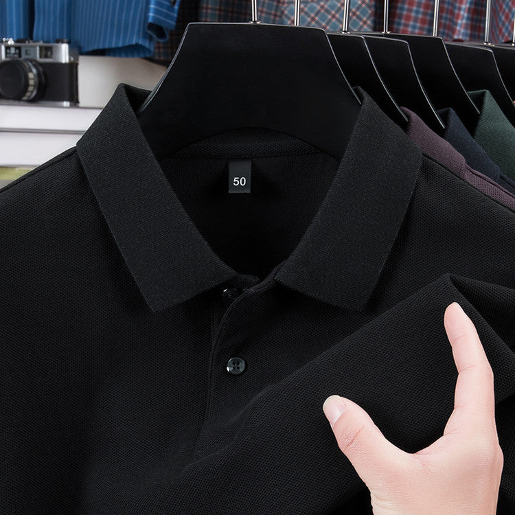 Casual Polo Collar Pure Color Mercerized Cotton Men's Short Sleeve