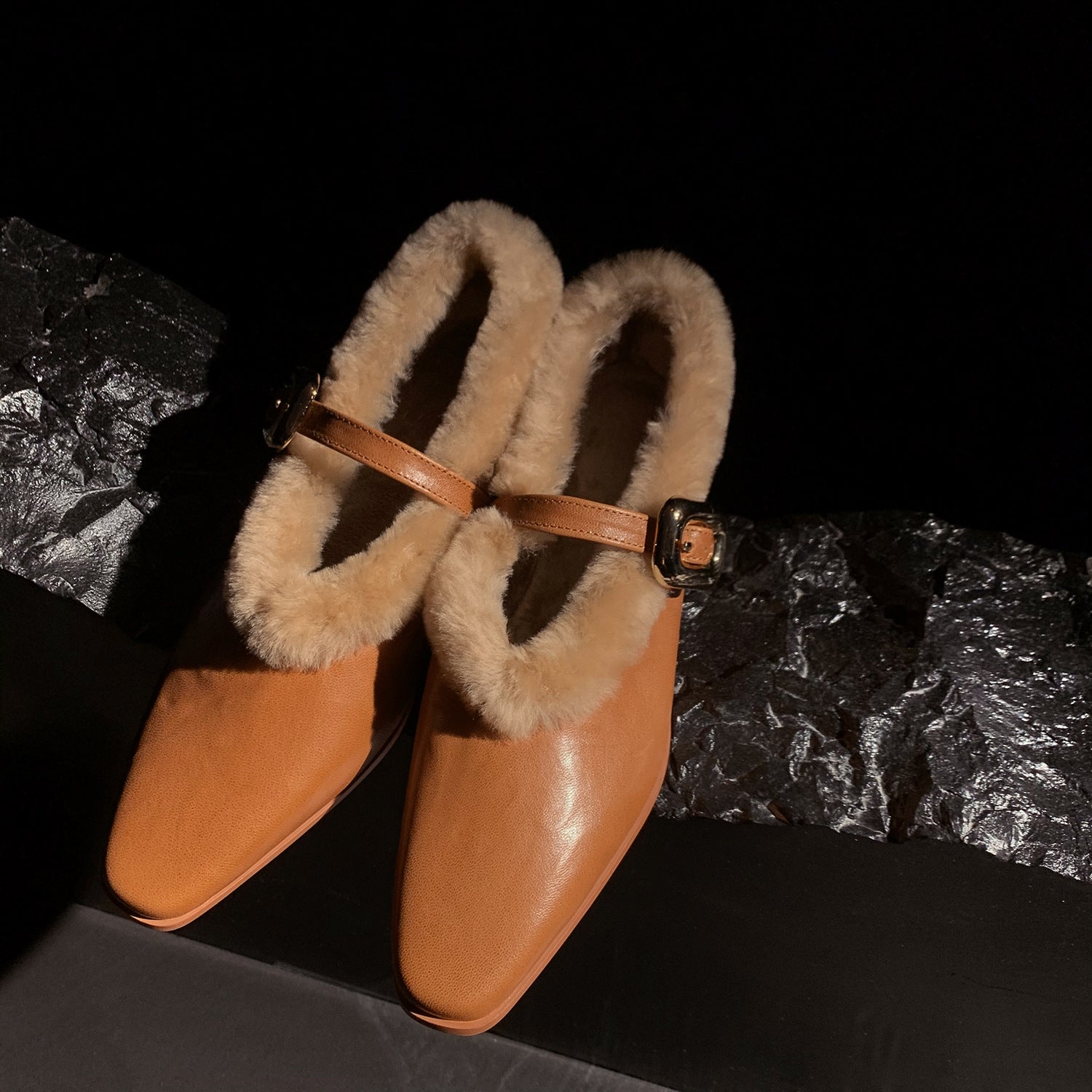 Sheepskin Ankle-strap Shoes Women