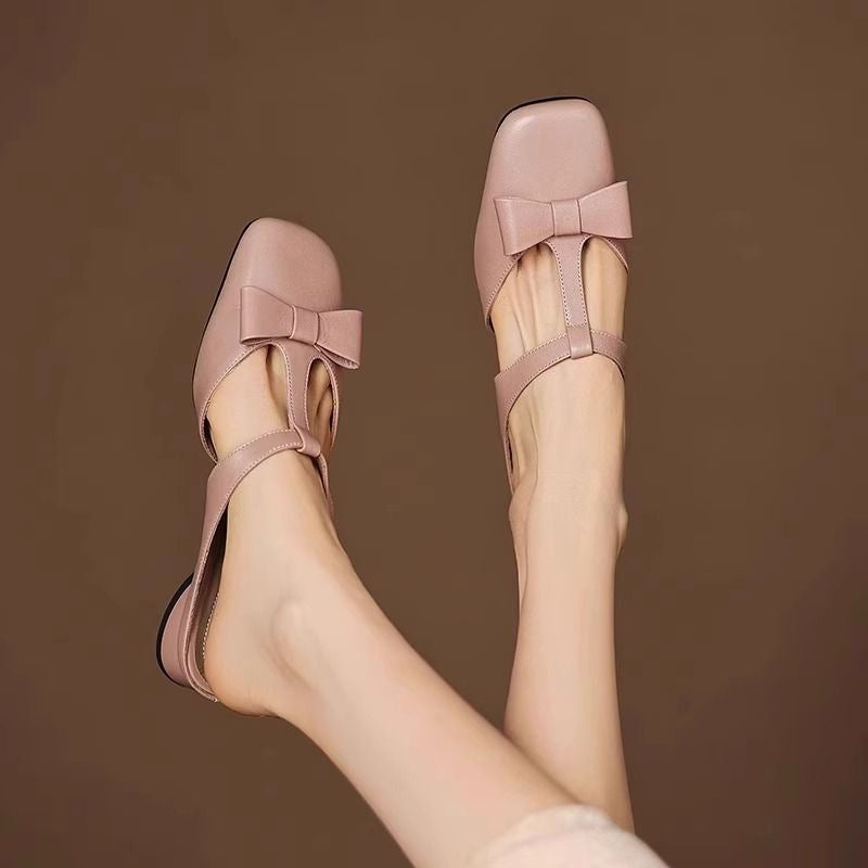 French Style Bow Closed Toe Half Slippers For Women
