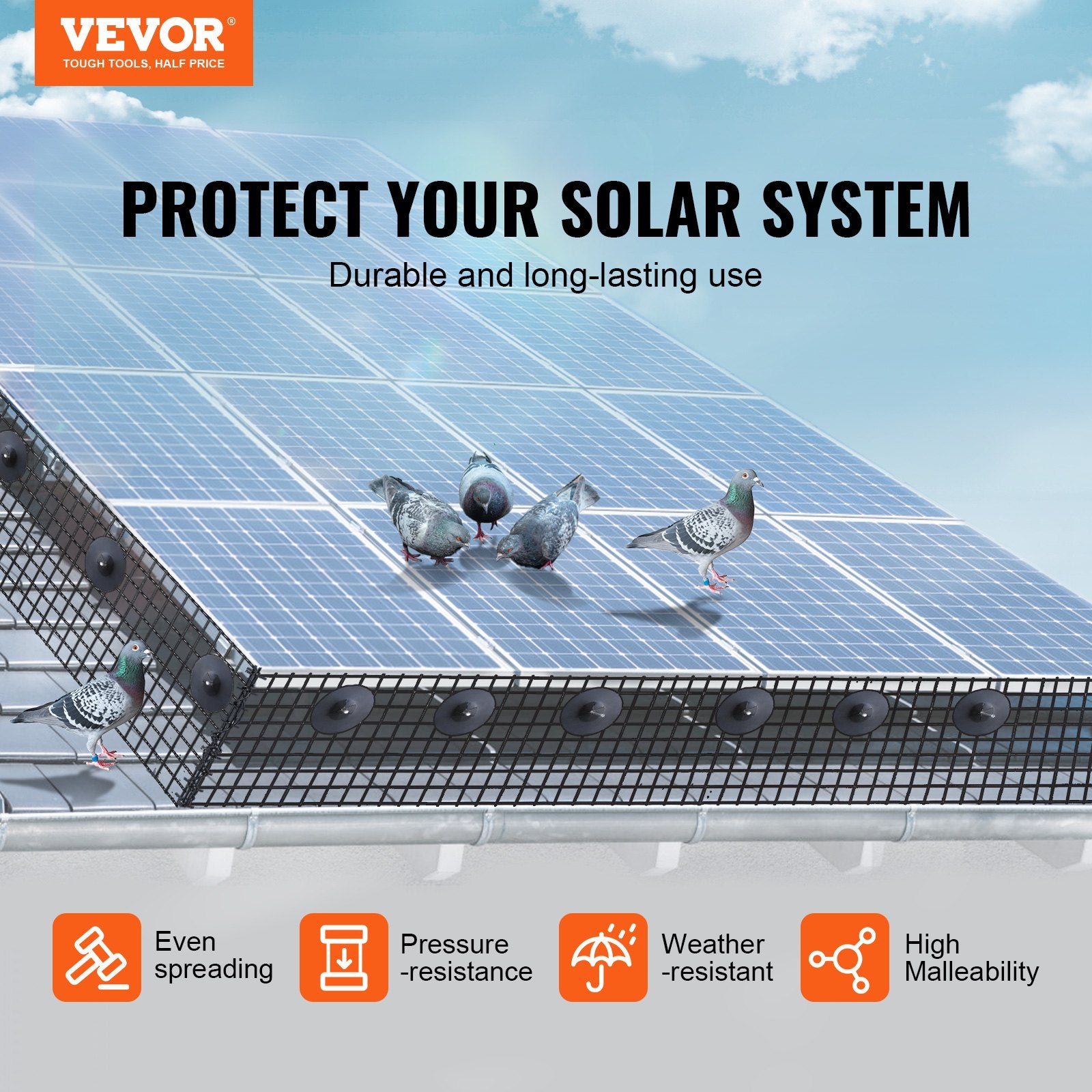 8 Inch X 100ft Solar Panel Bird Guard, Critter Guard Roll Kit With 70pcs Aluminum Alloy Fasteners, Solar Panel Guard With Rust-proof PVC Coating, 1/2 Inch Wire Roll Mesh