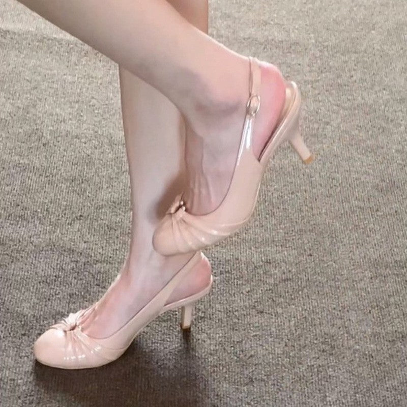 Wrinkled Slim Heel High-heeled Women's Design Sense Buckle Shallow Mouth Single Shoe