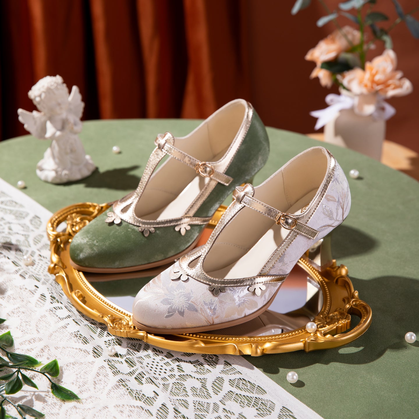 Retro Velvet V Neck Platform Heels With Double Color Petal Decoration Delicate Stiletto Flats With Two-color Option Elegant Party And Daily Wear Women S Shoes Comfortable And Versatile Everyday Fla