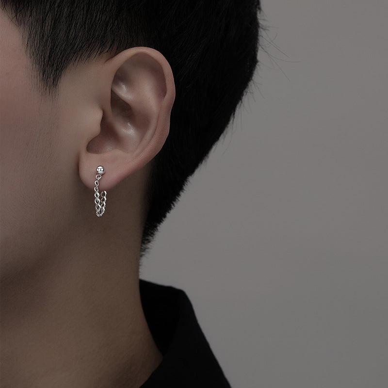 S925 Silver Back-mounted Simple Chain Stud Earrings
