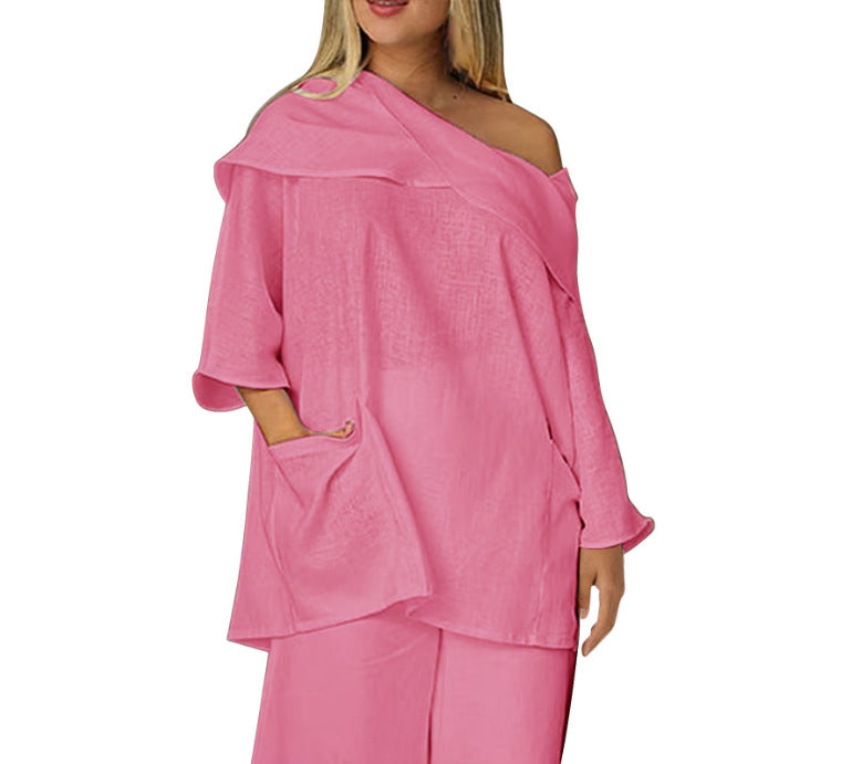 Womens Top With Large Pockets And Asymmetrical Neckline